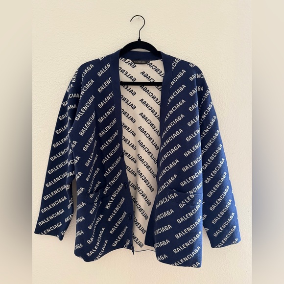 Balenciaga Blue and White Logo Cardigan Size L Unisex - Picture 5 of 6
